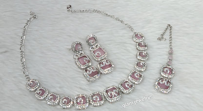 Silver Pink Necklace Hallie sets