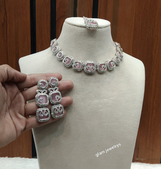 Silver Pink Necklace Hallie sets
