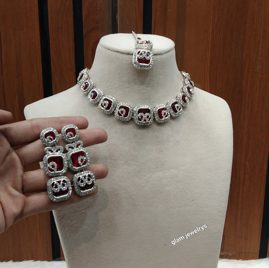 Silver Mroon Necklace Hallie sets