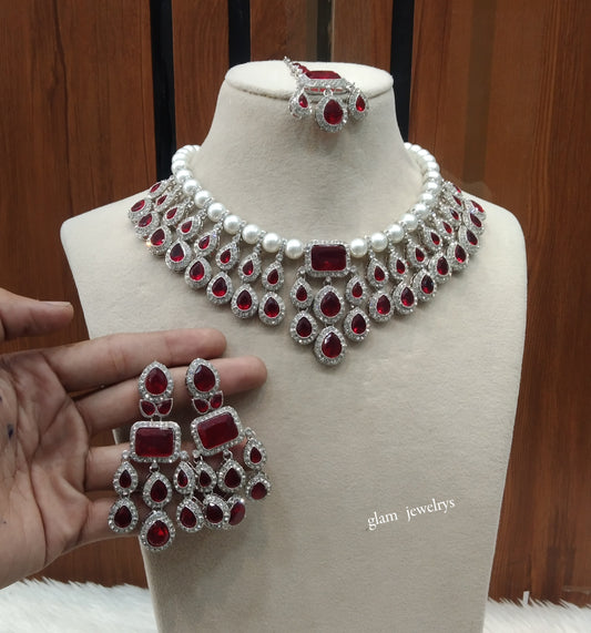 Silver Mroon Necklace Kylie sets