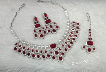 Silver Mroon Necklace Kylie sets