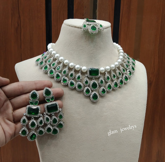 Silver Green Necklace Kylie sets
