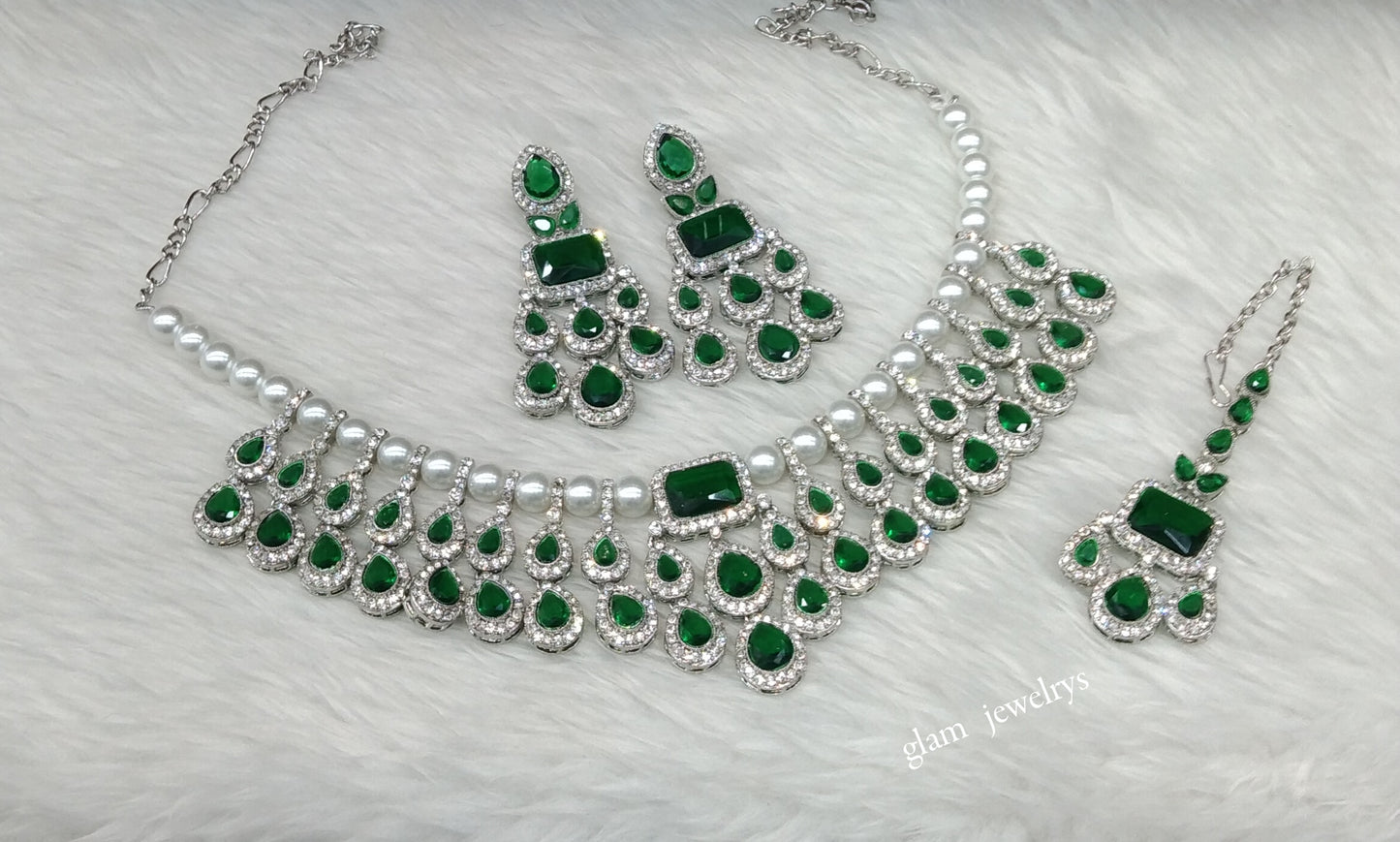 Silver Green Necklace Kylie sets