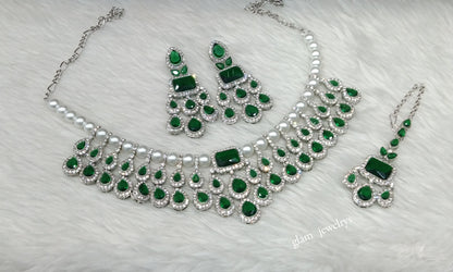 Silver Green Necklace Kylie sets