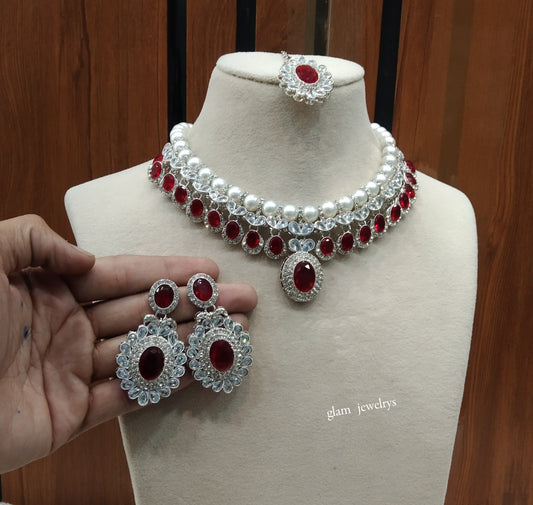 Silver Mroon Necklace Molly sets