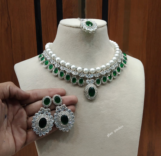 Silver Green Necklace Molly sets