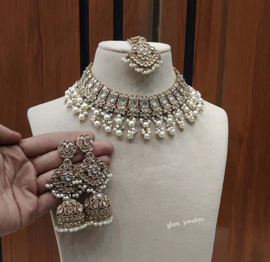 Antique white Necklace Indian Jewelry Harper Set