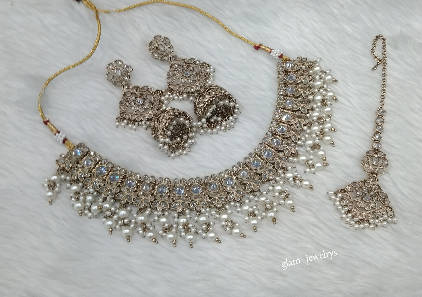 Antique white Necklace Indian Jewelry Harper Set