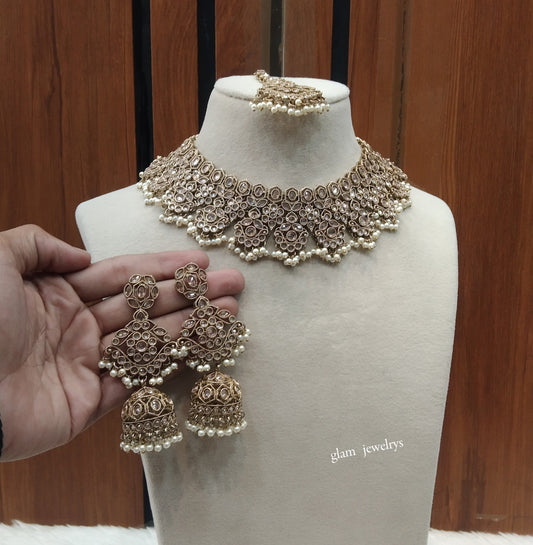 Antique Gold Necklace Indian Jewelry Harper Set