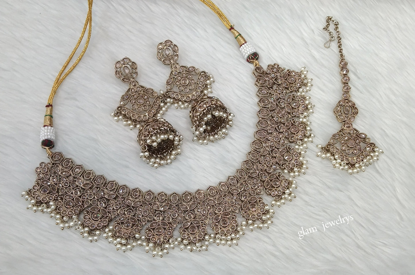 Antique Gold Necklace Indian Jewelry Harper Set