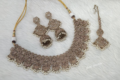 Antique Gold Necklace Indian Jewelry Harper Set