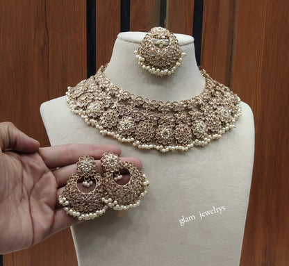 Antique Gold Necklace Indian Jewelry Harper Set