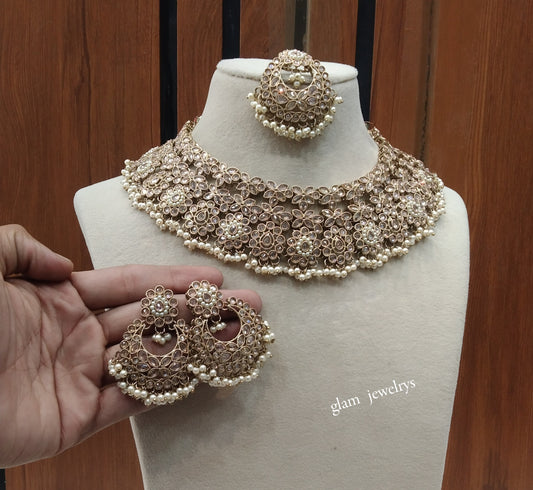 Antique Gold Necklace Indian Jewelry Harper Set