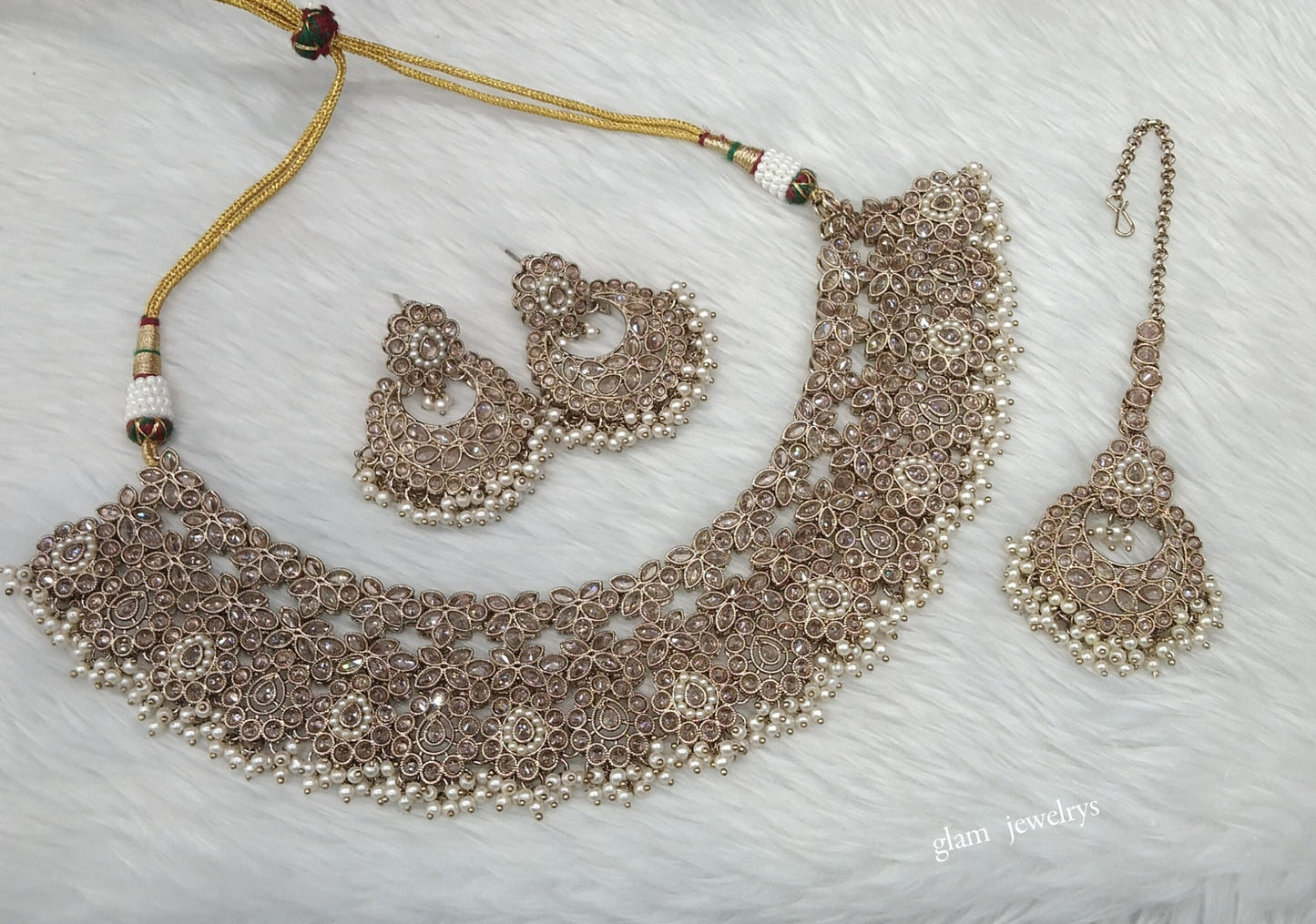 Antique Gold Necklace Indian Jewelry Harper Set