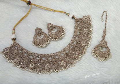 Antique Gold Necklace Indian Jewelry Harper Set