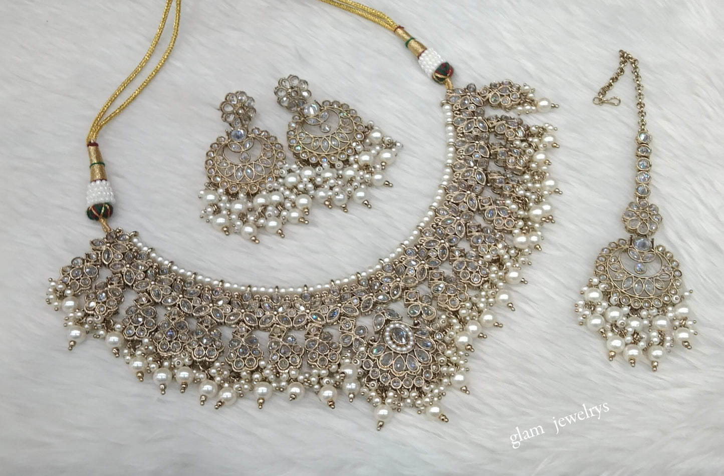 Antique White Necklace Indian Jewelry Harper Set