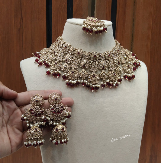 Antique Maroon Necklace Indian Jewelry Harper Set