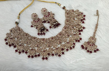 Antique Maroon Necklace Indian Jewelry Harper Set