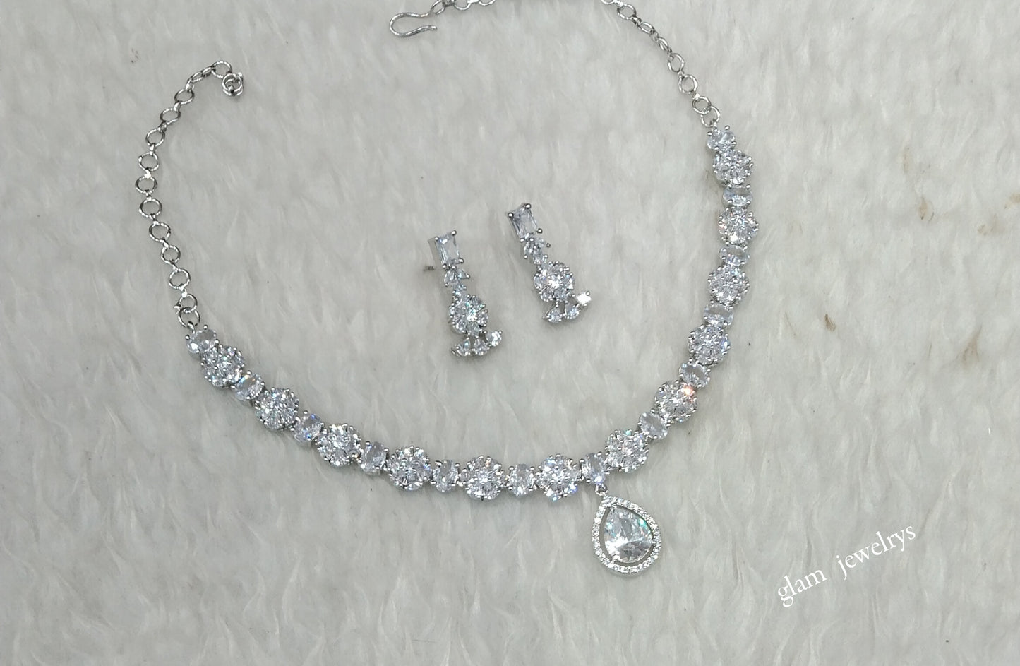 Silver American Diamond AD Avery Necklace Set /Indian Necklace Sets