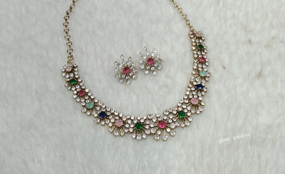 Antique Multi Color American Diamond AD Eden Necklace Set /Indian Necklace Set