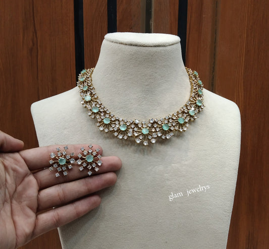 Antique Mint American Diamond AD Eden Necklace Set /Indian Necklace Sets