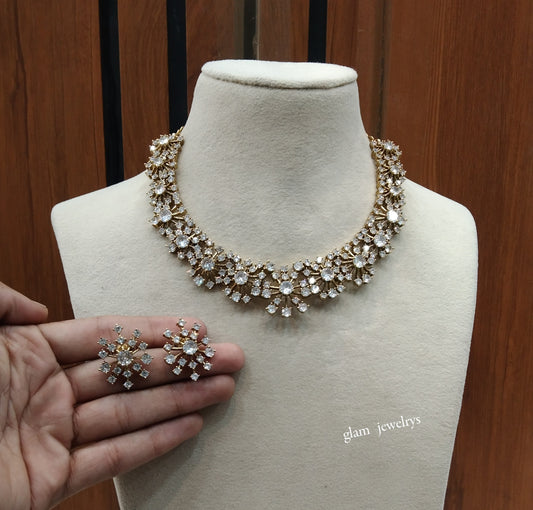 Antique White American Diamond AD Eden Necklace Set /Indian Necklace Sets