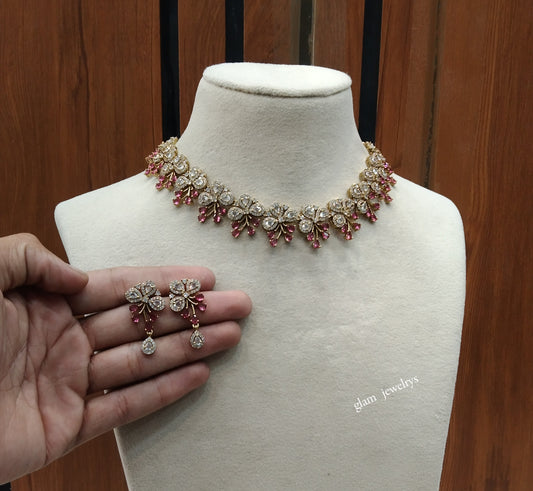 Antique Ruby American Diamond AD Riley Necklace Set /Indian Necklace Sets