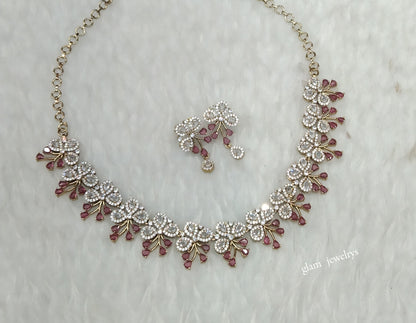 Antique Ruby American Diamond AD Riley Necklace Set /Indian Necklace Sets