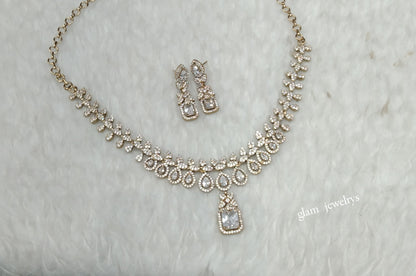 Antique White American Diamond AD Emery Necklace Set /Indian Necklace Sets
