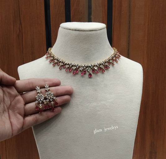 Antique Ruby American Diamond AD Emery Necklace Set /Indian Necklace Sets