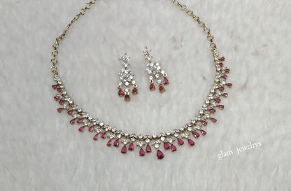 Antique Ruby American Diamond AD Emery Necklace Set /Indian Necklace Sets