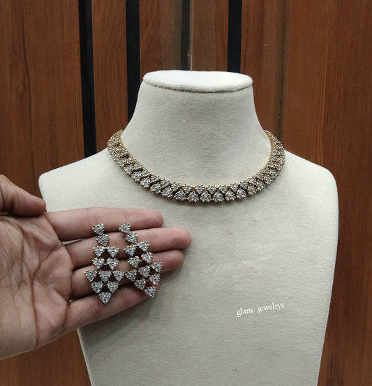 Antique White American Diamond AD Skylar Necklace Set /Indian Necklace Sets