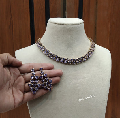 Antique Lavender American Diamond AD Skylar Necklace Set /Indian Necklace Sets