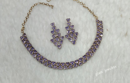 Antique Lavender American Diamond AD Skylar Necklace Set /Indian Necklace Sets