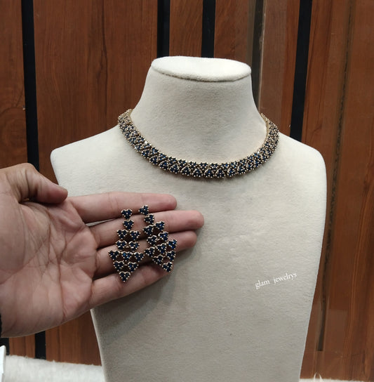 Antique Blue American Diamond AD Skylar Necklace Set /Indian Necklace Sets
