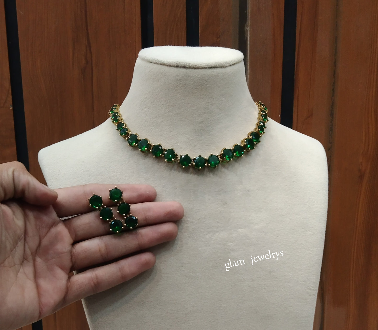 Antique Green American Diamond AD Geet Necklace Set /Indian Necklace Sets