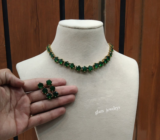 Antique Green American Diamond AD Geet Necklace Set /Indian Necklace Sets