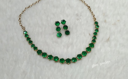 Antique Green American Diamond AD Geet Necklace Set /Indian Necklace Sets