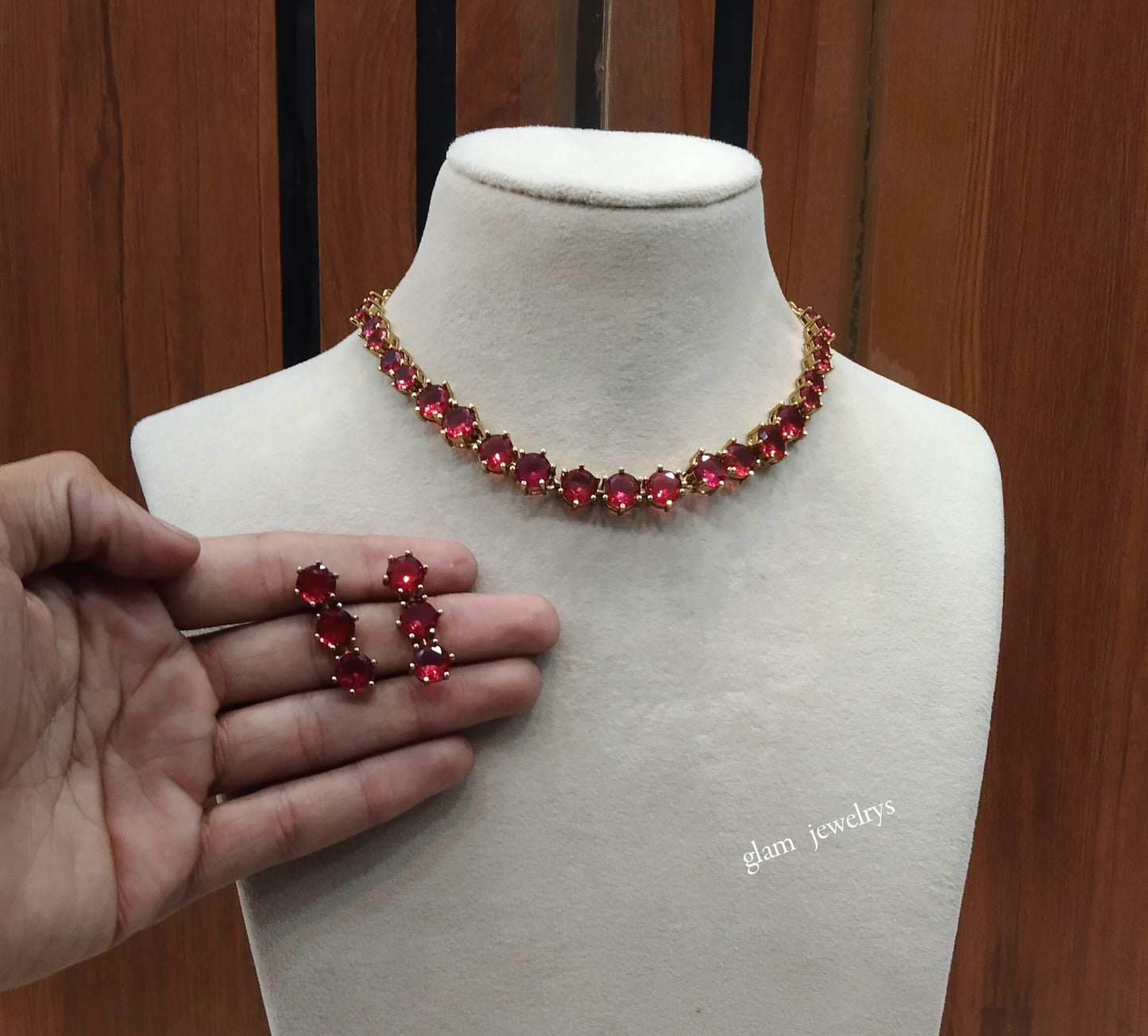 Antique Ruby American Diamond AD Geet Necklace Set /Indian Necklace Sets