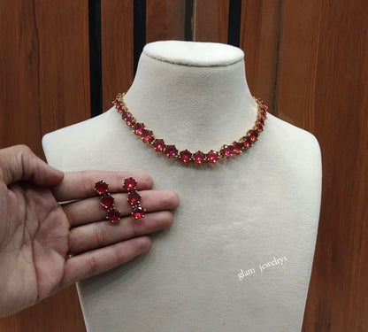 Antique Ruby American Diamond AD Geet Necklace Set /Indian Necklace Sets