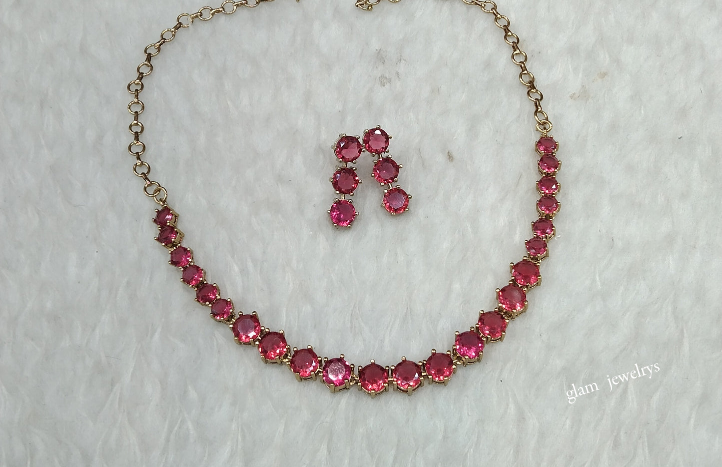 Antique Ruby American Diamond AD Geet Necklace Set /Indian Necklace Sets