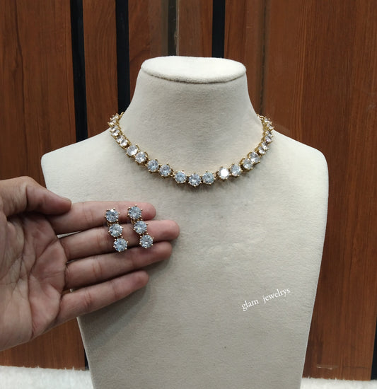 Antique White American Diamond AD Geet Necklace Set /Indian Necklace Sets