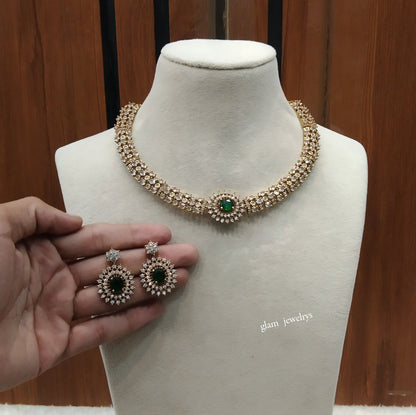 Antique Green American Diamond AD Payton Necklace Set /Indian Necklace Sets