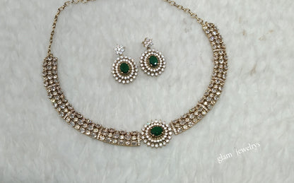 Antique Green American Diamond AD Payton Necklace Set /Indian Necklace Sets
