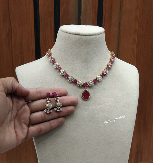 Antique Ruby American Diamond AD Geeta Necklace Set /Indian Necklace Sets