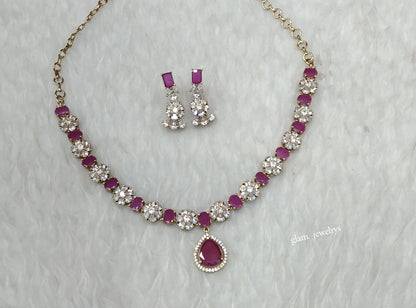 Antique Ruby American Diamond AD Geeta Necklace Set /Indian Necklace Sets