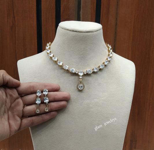 Antique White American Diamond AD Finley Necklace Set /Indian Necklace Set