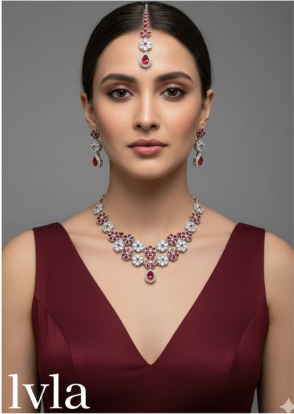 Silver Mroon Necklace Lvla sets