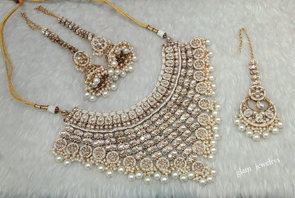 Indian Jewellery/ Gold white Bridal Kundan necklace Set Bridal Jewellery Tatum Necklace
