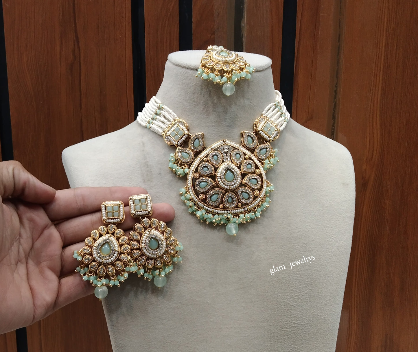 Mint Kundan necklace Set/ kundan Indian jewelry kundan Morgan sets